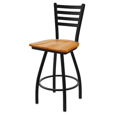Holland Bar Stool Co 30" Swivel Bar Stool, Black Wrinkle, Med Oak Seat X410
